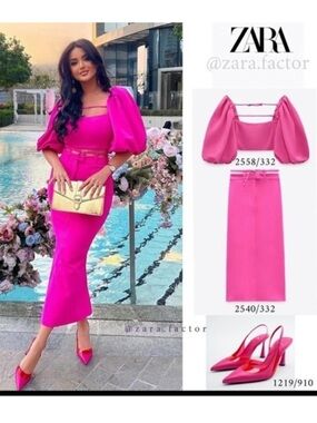Set of two Fuchsia High-Waist Maxi Skirt & Ballon crop top